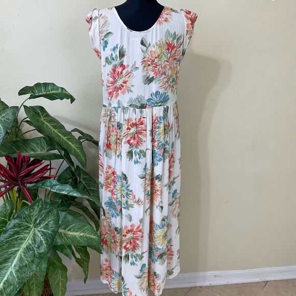 Vintage 1990s Jasmine Maxi Dress By KVM Womens size M Floral flutter cap sleeves - Picture 2 of 7